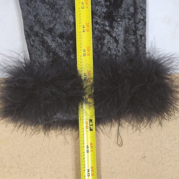 Rainbeau Black Velour Feather Trimmed Cat Leotard, Women's Small - Picture 11 of 11